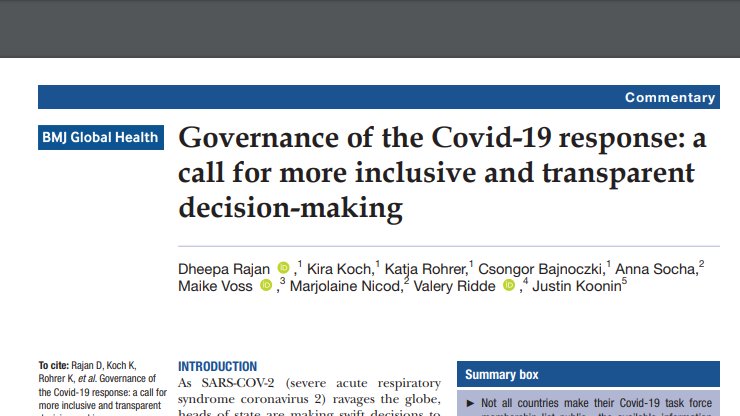 governance_hs's tweet photo. NEW PUBLICATION:
"Governance of the Covid-19 response: a call for more inclusive and transparent decision-making"
A commentary by Collaborative members and friends
https://t.co/zfqY2VGuYq
#buildingthereset #socialparticipation @dheepa_rajan https://t.co/xBEJz8lUfs