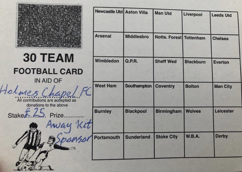 HolmesChapelFC's tweet photo. CALLING ALL BUSINESSES AND THOSE INTERESTED 🚨

We are giving you the chance to sponsor our away kit next season for just £25!!

If interested drop us a DM or a message on Facebook. Pick a team and we’ll reveal the winner once the card is full. So be quick to secure your place! https://t.co/zZDc9a8OXq