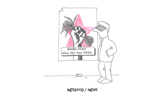 CaptQwerty's tweet photo. #strangeneighbours No.84 #agitprop #aglet The latter is the bit of metal at the end of your shoelace that stops it fraying. Hello to @eddieizzard who is, I believe, the only person to have ever said "aglet" in a movie. #LostChristmas is brilliant. #cartoon #humour #shoelaces https://t.co/KO9RTcmsR3
