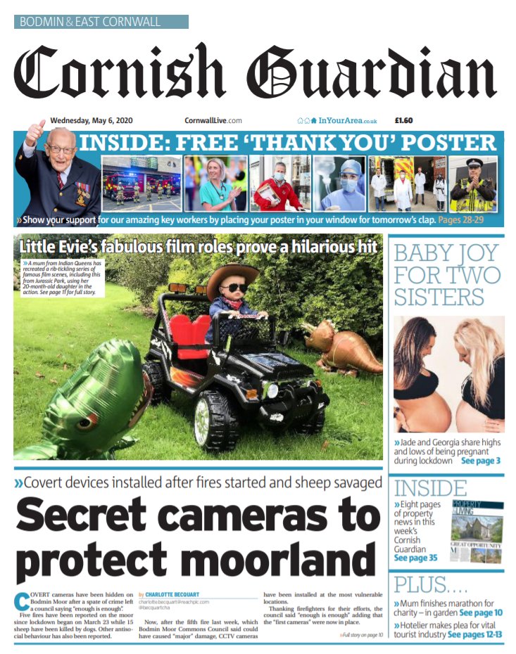CornwallLive's tweet photo. In your @CornishGuardian this week!
📽 Secret cameras to protect the moors
👶 Baby joy for two sisters
🏡 Eight pages of property
🌈 Free 'Thank You' poster for your window
#buyapaper #CornwallTogether https://t.co/9dLmoaquoD