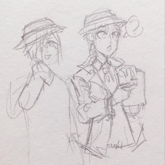 today i give u: old scrapped drawings of detective mitsukou that were basically the same thing 