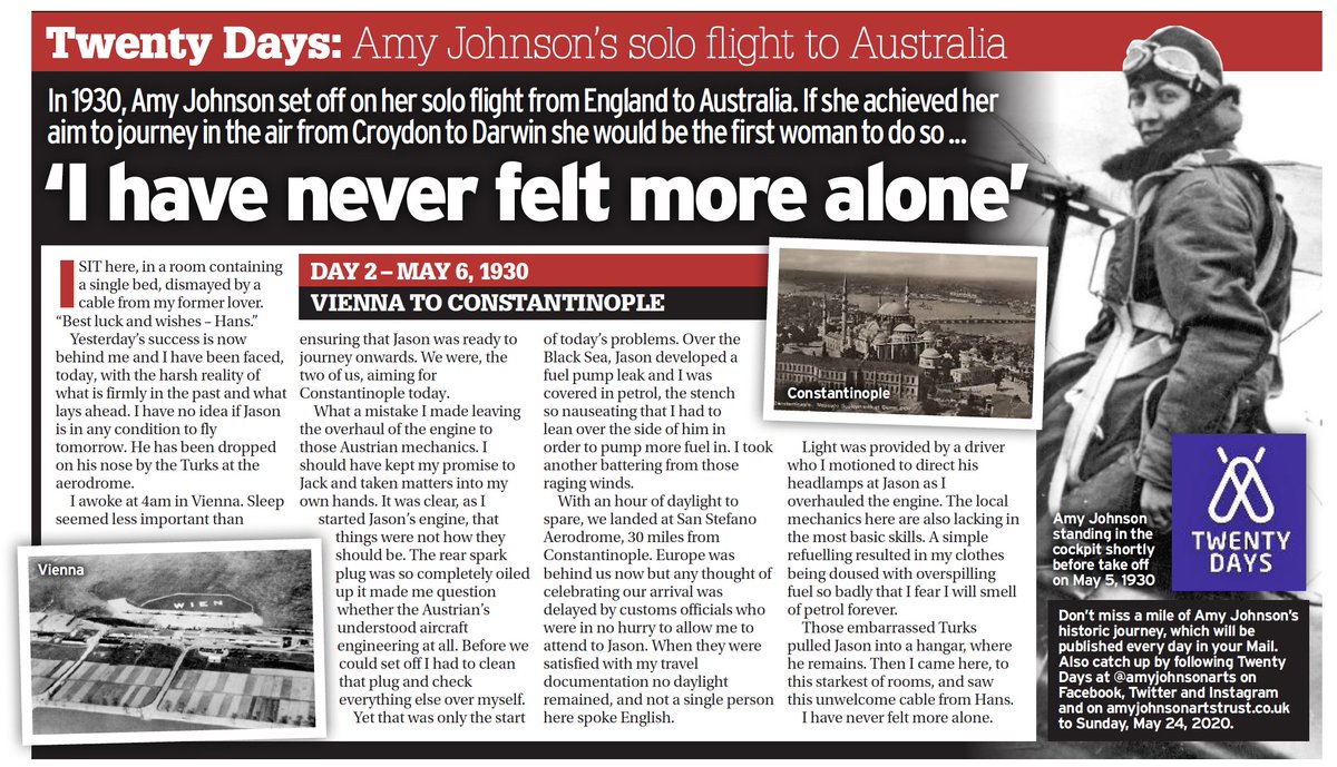 In the 2nd instalment of our #AmyJohnson diary #TwentyDays tracking Amy's solo flight to Australia, it’s 6 May 1930. Amy has an unwelcome message from lover Hans, plus a spot of bother with Jason en route from Vienna to Constantinople. All the goss in the print ed HDM <a href="/hulllive/">Hull Live</a>