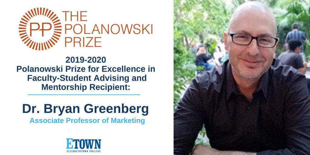 Congratulations to associate professor of marketing Bryan Greenberg, recipient of the 2019-20 Polanowski Prize for Excellence in Faculty-Student Advising and Mentorship! <a href="/EtownBusDept/">School of Business</a> 

 Read more about the award: bit.ly/35DSAKj.