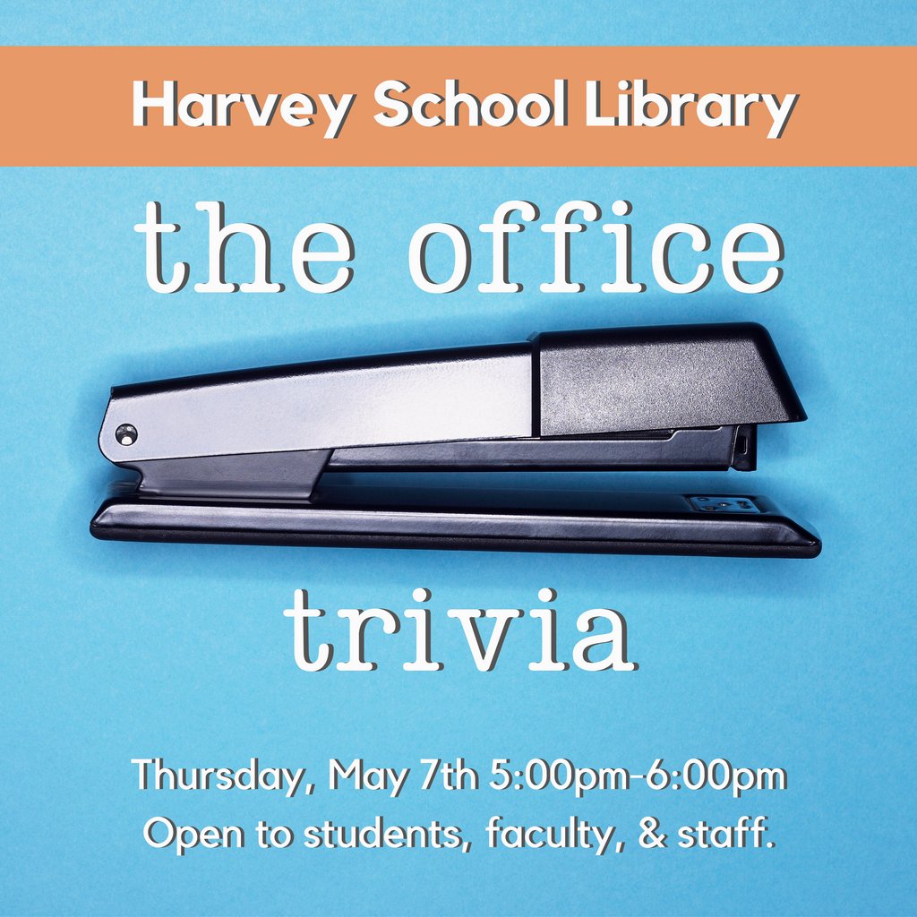 Michael Scott's Dunder Mifflin Scranton Meredith Palmer Memorial Celebrity Rabies Awareness Pro-Am Fun Run Race For The Cure is sponsoring #TheOffice trivia with Harvey School Library at 5:00pm tomorrow on Zoom! Access here: bit.ly/harvlibzoom