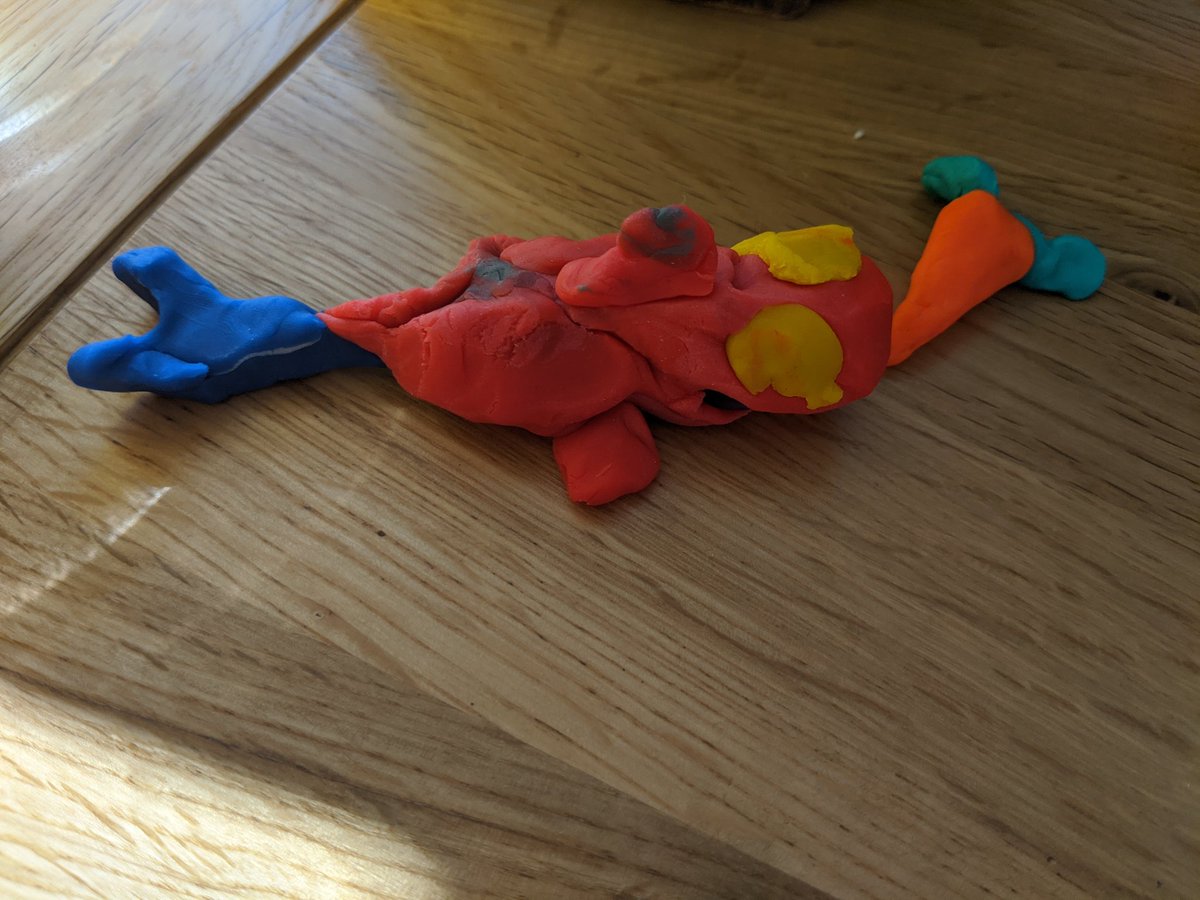 @nhm_learn #NHMLEGO My son's Europa creature (not Lego this time!) A shark with red poisonous skin, eats sea carrots and generates heats from it's skin to stay warm.