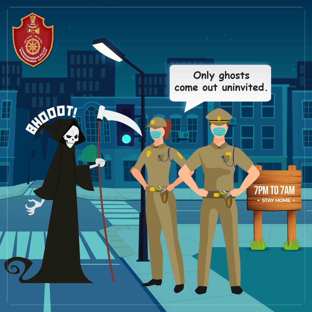 cpbbsrctc's tweet photo. Only Ghosts are allowed to roam around between 7 PM to 7 AM. And you are not one!
#StayHome #StaySafe #OdishaFightsCorona #SocialDistancing #7PMTO7AM
@SarangiSudhansu @dcpbbsr @DCP_CUTTACK @sagarika_nath @odisha_police https://t.co/k45bUTjAhJ