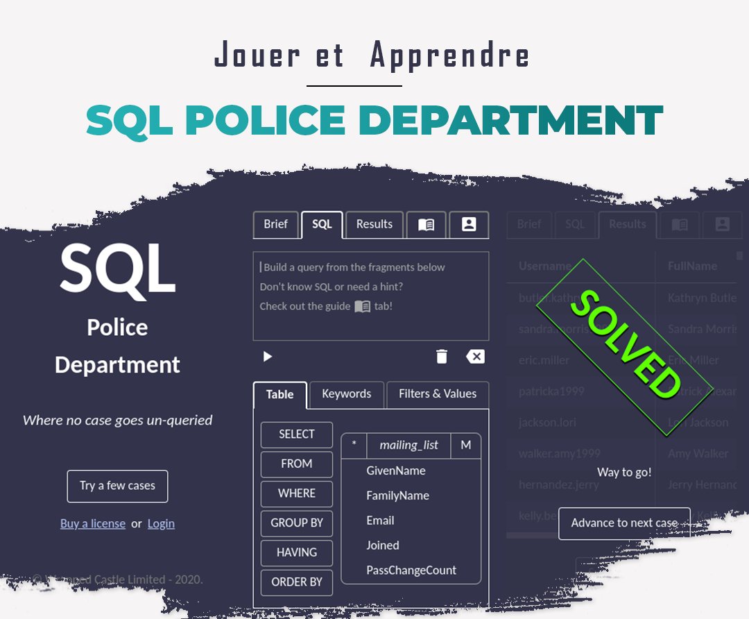 maisonduweb's tweet image. 🛠 ⚙️SQL Police Department 👨🏼‍✈️🚓
👨🏽‍💻 Apprenez le #SQL tout en résolvant les crimes .
👉 bit.ly/2W9Dg55
#Developer_Tools #Tech #Technology #game