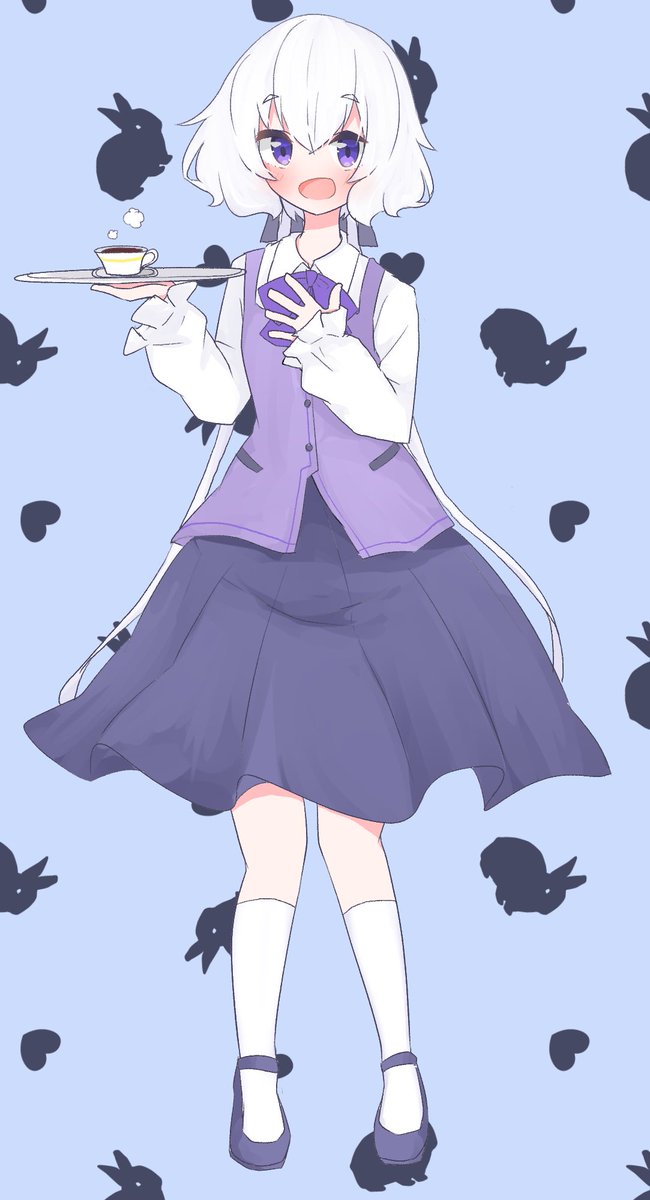 konno junko 1girl rabbit house uniform solo cosplay cup skirt socks  illustration images