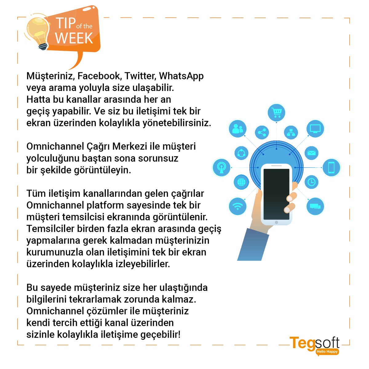 Omnichannel Çağrı Merkezi çözümleri ile tüm kanallardaki müşteri deneyimini yalnızca tek bir platform üzerinden yönetmek mümkün! #tegsoft #tegsofthellohappy #ibmcloud #contactcenter #cloudcontactcenter #callcenter #communication #evdekal #stayathome #workremotely #omnichannel