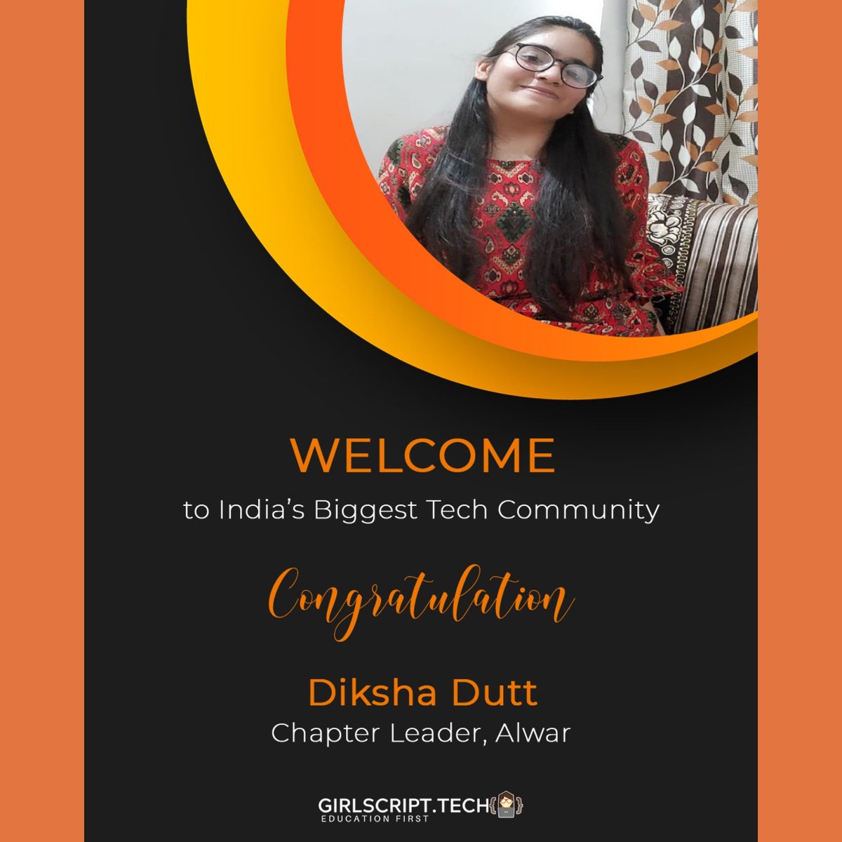 girlscriptalwar's tweet photo. A leader is one who knows the way, goes the way, and shows the way.
We welcome our Alwar's Chapter Lead- Diksha Dutt. Heartiest Congratulation โค๏ธ #technology #girlcript #girlscriptalwar #alwar #colleges #csstudents #girlswhocode #codingislife #rajasthan #girlscriptindiasummit https://t.co/mFpd2teNUt