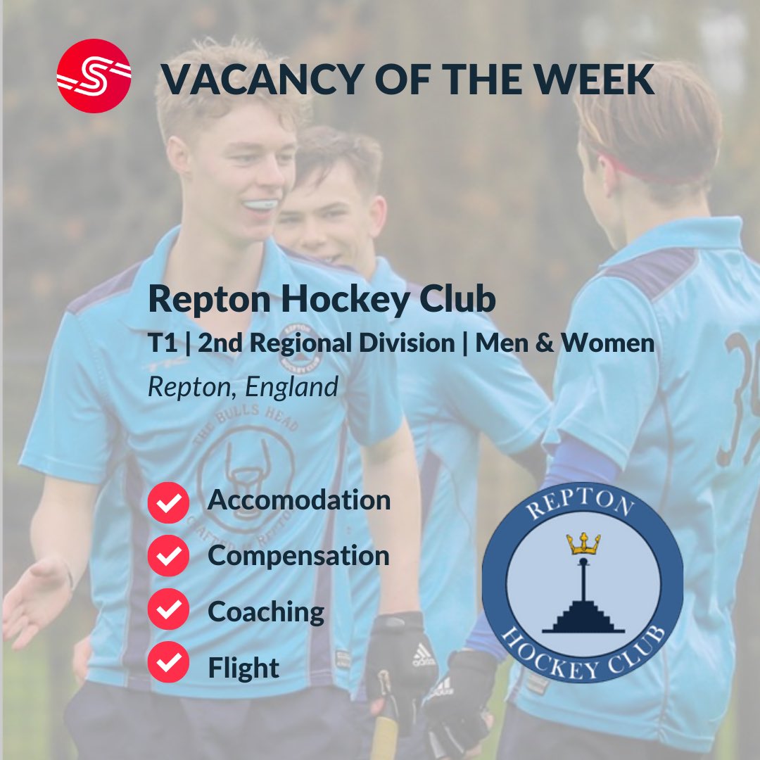 🗣VACANCY OF THE WEEK 
Repton Hockey Club are looking for new players for both men’s and women’s first teams. They are one of the fastest growing clubs in England. Go to Scorrd.com/vacancy to contact them directly. 
#scorrdhockey #vacancy #playabroad #followyourpassion