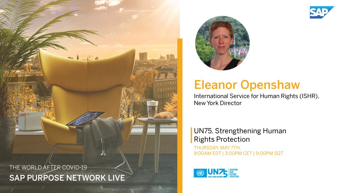 JoinUN75's tweet image. We are looking forward to our third session with @SAPNextGen&apos;s #SAPPurposeNetwork Live: &quot;#UN75: Strengthening Human Rights Protection.&quot;  

Join us tomorrow at 9AM (ET)! 
Register ➡️➡️➡️ bit.ly/2SX8u