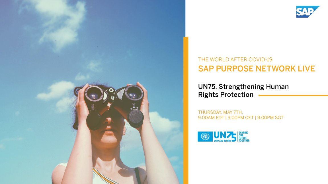 JoinUN75's tweet image. We are looking forward to our third session with @SAPNextGen&apos;s #SAPPurposeNetwork Live: &quot;#UN75: Strengthening Human Rights Protection.&quot;  

Join us tomorrow at 9AM (ET)! 
Register ➡️➡️➡️ bit.ly/2SX8u