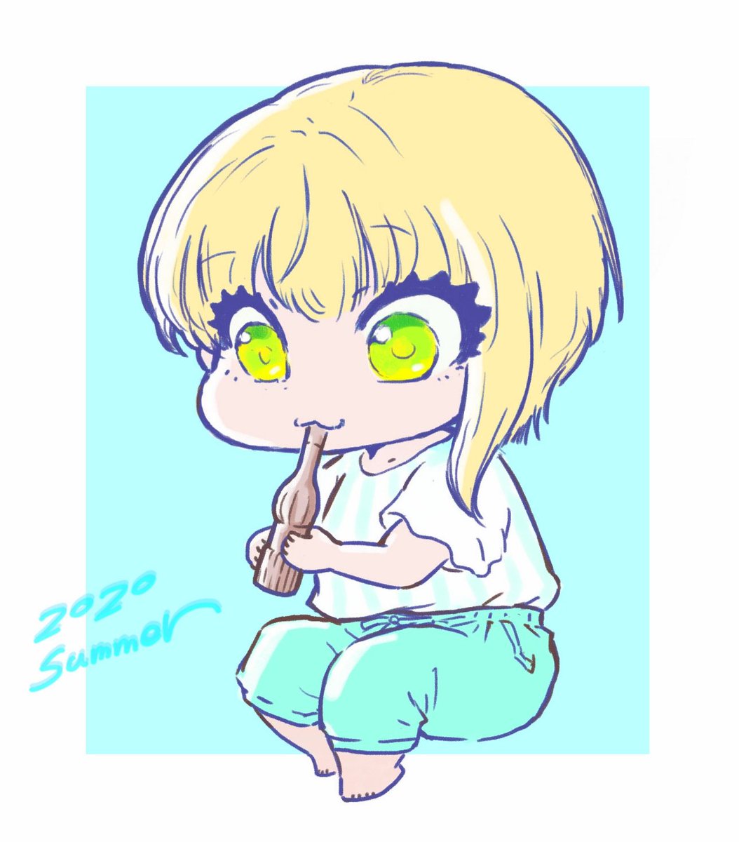 miyamoto frederica 1girl solo blonde hair chibi green eyes short hair shirt  illustration images