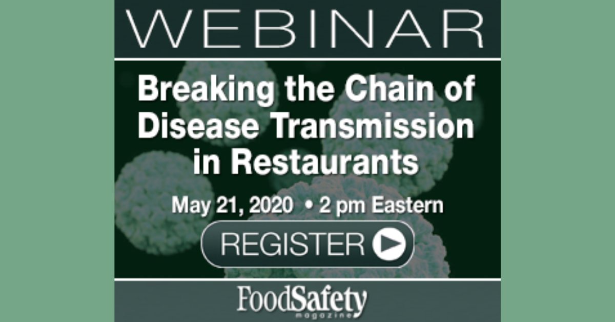 FoodSafetyMag's tweet photo. Learn how to:
- Screen employees for signs &amp; symptoms of viral infection 
- Identify the norovirus &amp; coronavirus high-touch points in a restaurant 
- Use a cleaning &amp; sanitation management system

REGISTER: https://t.co/TzB4AsY8G3

cc: @WeAreSaniPro https://t.co/6cilOji9Of