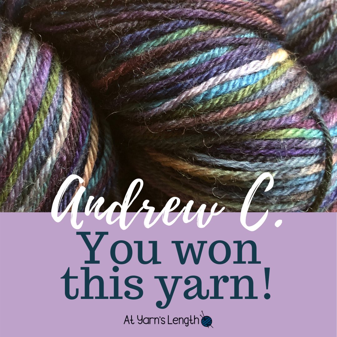 atyarnslength's tweet image. Andrew C, thank you for your comment. You’ve won today’s yarn!

450yd/110g
100% merino wool
fingering weight
colorway “Oil Slick”

To enter:
atyarnslength.com/yarn-a-day-may… 
 🧶 
#giveaway #contest #freeyarn #yarn #yarnstash #yarnlife #yarnlovers