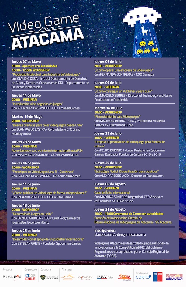 CorfoAtacama's tweet photo. Atención gamers #Atacama! Mañana jueves 07/05 será el lanzamiento del encuentro #VideogameAtacama, apoyado por @Corfo @CORE_ATACAMA y organizado por #planeas. Si quieres conocer más sobre la industria de videojuegos, inscríbete 👉https://t.co/7lXstArSze https://t.co/hpsgeKW5Fd