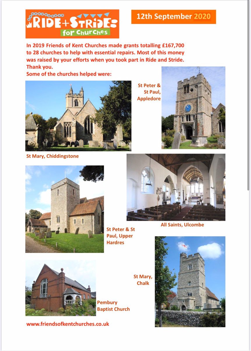 kc_ride's tweet photo. Just a few of the #Churches we made grants to last year, so here’s hoping we have your #support for this years #Ride and #Stride 12th September 2020     friendsofkentchurches .co.uk https://t.co/QnGooXQXqM