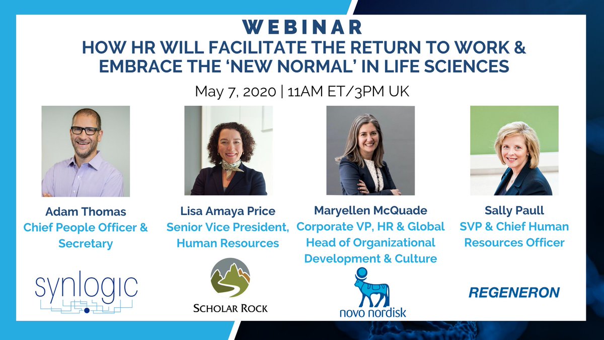Is your life sciences organization ready for the #NewNormal?

Join us for a free webinar on Thursday (May 7 - 10am ET) with HR leaders from #Synlogic, #ScholarRock, #NovoNordisk and #Regeneron trying to uncover what the return to work will look like.

👉ter.li/m2nzqa