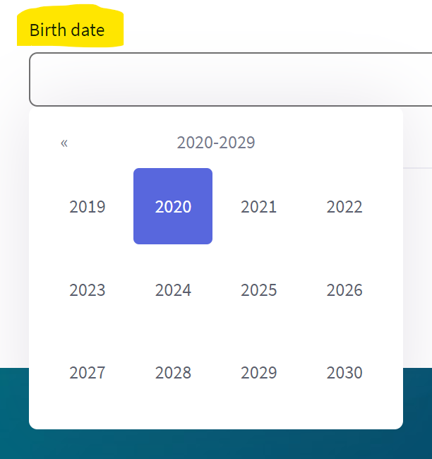 MPerfiljeva's tweet photo. Very interesting default options for entering one's date of birth. "Where do you see yourself in 5 years? Born into this life." #fun_ux https://t.co/Qmqgw3kBmZ
