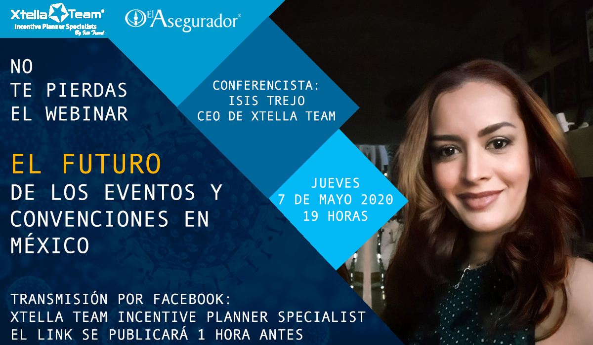 Este próximo jueves a las 7 pm no te pierdas este interesante webinar que dará nuestra CEO, Isis Trejo
con el tema: EL FUTURO DE LOS EVENTOS Y CONVENCIONES EN MÉXICO!

¡No te lo puedes perder! 😉 

El enlace se publicará una hora antes!

#XtellaTeam #Webinar #ElFuturoDelosEventos