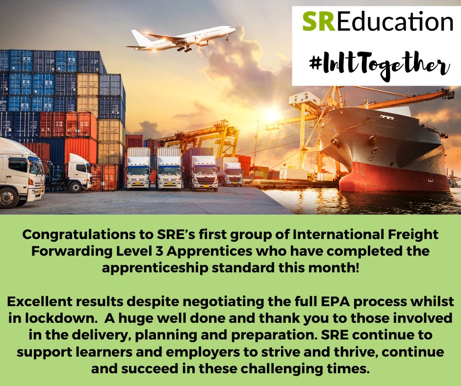 SREducation's tweet photo. Congratulations to SRE’s first group of International Freight Forwarding Level 3 Apprentices, a great achievement. SRE continues to support learners and employers to strive and thrive, continue and succeed in these challenging times.
https://t.co/IaWgcIZIeZ
#InItTogether https://t.co/Ssu3smRIHR