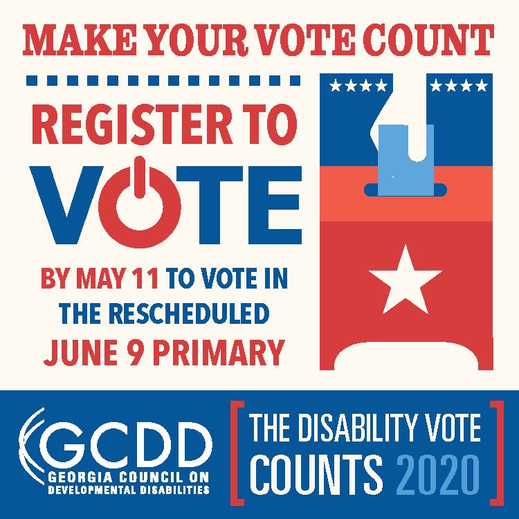 GA_DDCouncil's tweet photo. Have you registered to vote yet? Well there are only 5 days left! Register by May 11 to participate in the primary election, which begins on June 9. #DisabilityVoteCounts
More info about this year's election in #GCDD's Making a Difference magazine: https://t.co/vAm2dziFyW https://t.co/5iCdjbe1Kc
