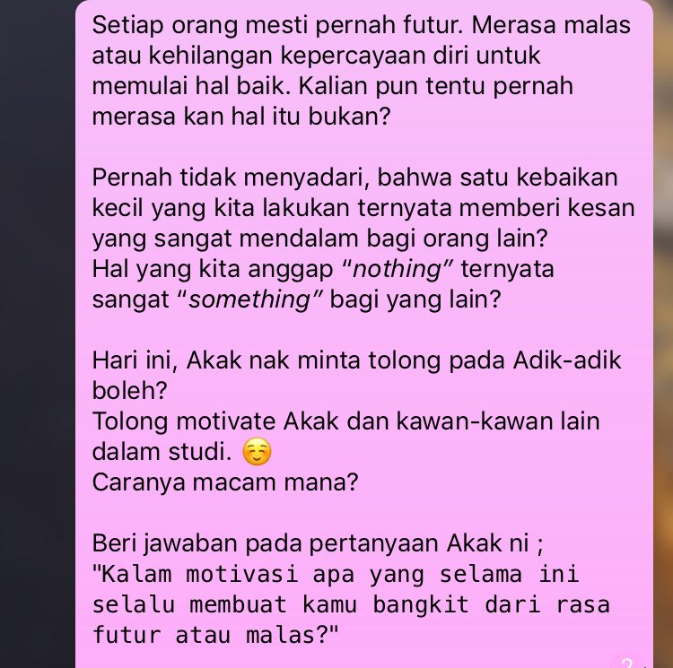 Rahmah Rasyidah On Twitter Kalam Motivasi Apa Yang Selama Ini Selalu Membuat Kamu Bangkit Dari Rasa Futur Atau Malas Saya Tanya Ini Kpd Adik Adik Pelajar En Tak Sangka Jawaban Dorg Sungguh Mengoyak Rahmah Rasyidah On Twitter Kalam Motivasi Apa Yang Selama Ini Selalu Membuat Kamu Bangkit Dari Rasa Futur Atau Malas Saya Tanya Ini Kpd Adik Adik Pelajar En Tak Sangka Jawaban Dorg Sungguh Mengoyak