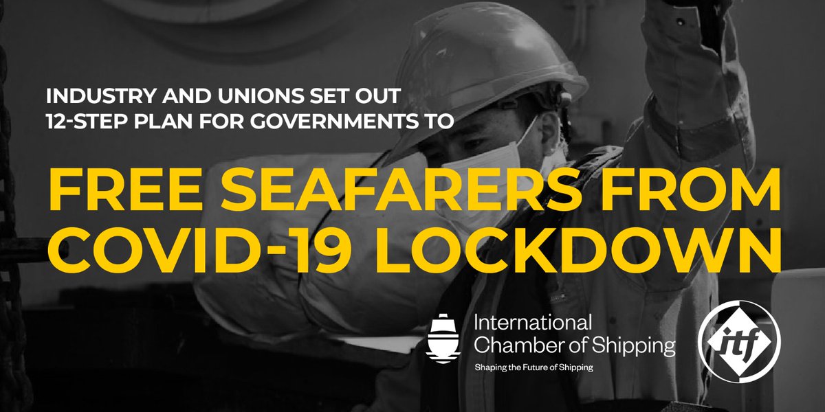 ITFglobalunion's tweet photo. Seafarers unions, industry, @shippingics, @IMOHQ &amp; @ilo are jointly calling on governments worldwide to end the hardships faced by the 150,000 seafarers currently stranded &amp; pave a way to facilitate #crewchanges now.

See 12-step plan for governments here: https://t.co/GEUZPvGKS5 https://t.co/oYRCsBeOyM