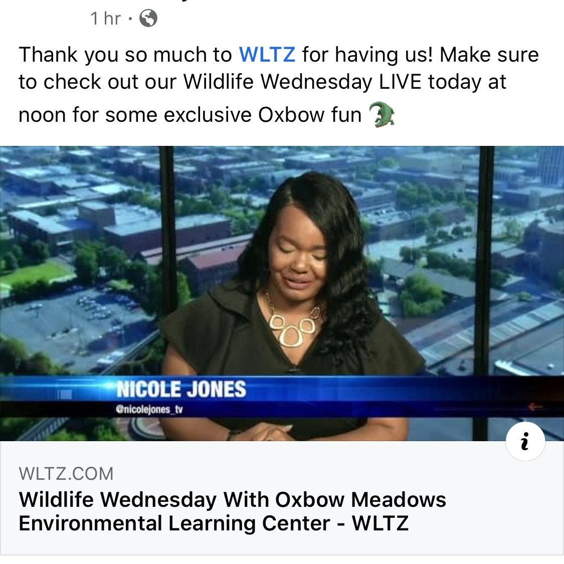 Thank you to Nicole Jones and <a href="/WLTZFirstNews/">Local NBC 38</a> for having us on to talk about #WildlifeWednesdays. Don't forget to tune in today at noon on FB for this weeks LIVE stream! #CSU #CreativeToTheCore

wltz.com/2020/05/06/wil…