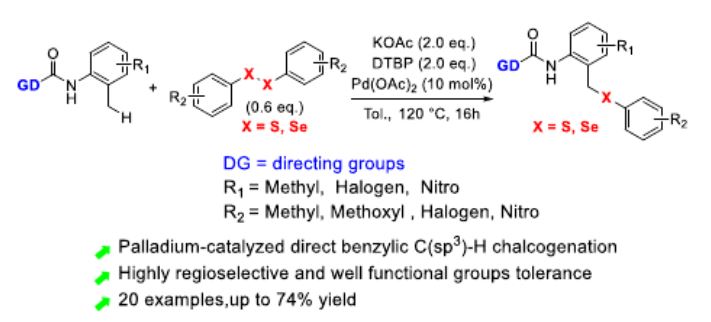 AdvSynthCatal's tweet photo. Just accepted by Xie and coworkers: #Palladium-Catalyzed #Picolinamide-Directed Benzylic C(sp3)-H #Chalcogenation with Diaryl #Disulfides and Diphenyl #Diselenide, https://t.co/q8pZV6xrAL https://t.co/tBu33T5B58