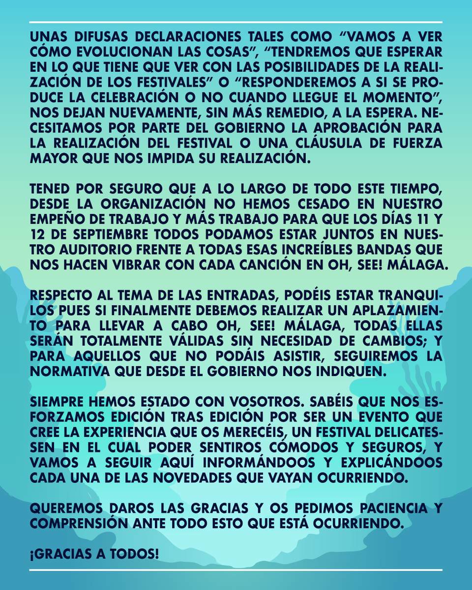 ohseemalaga's tweet photo. 📍COMUNICADO OFICIAL 

#OhSeeMálaga2020 https://t.co/vsiEtYgNlh