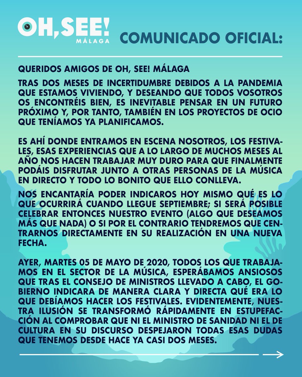 ohseemalaga's tweet photo. 📍COMUNICADO OFICIAL 

#OhSeeMálaga2020 https://t.co/vsiEtYgNlh