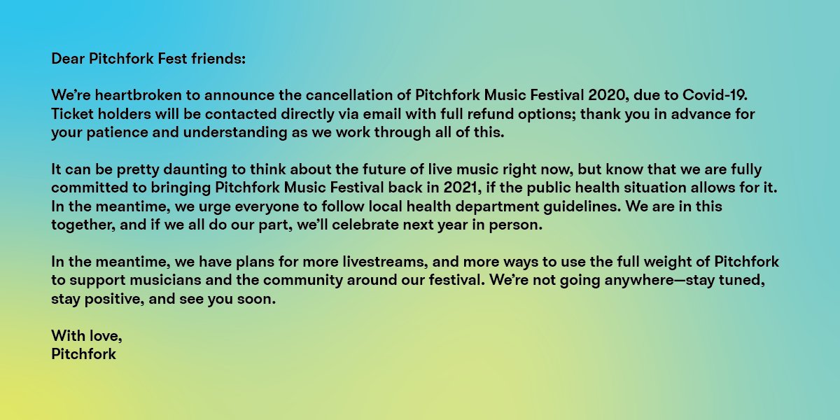 Pitchfork Music Festival 2020 has been canceled