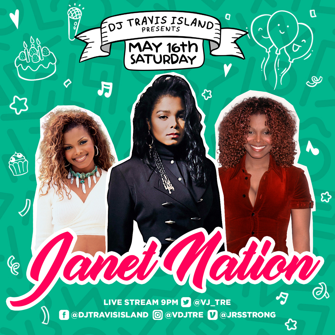DJTravisIsland's tweet photo. #JanetNation #livestreaming #SATURDAY May 16. #JanetJackson #musicvideo 9PM here on Twitter / Periscope. #RhythmNation #JanetControl #thevelvetrope #allforyou #damitajo #LinkInBio https://t.co/bgTpcOaabH