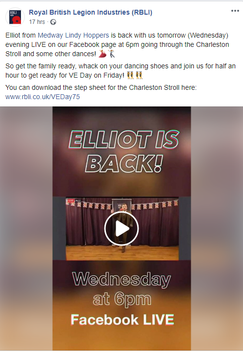 MedwayLindyHop's tweet photo. Elliot is hosting another dance class on the @RBLI Facebook page today at 6pm.
#lindyhop #VEDayAtHome https://t.co/abQo72O2mZ