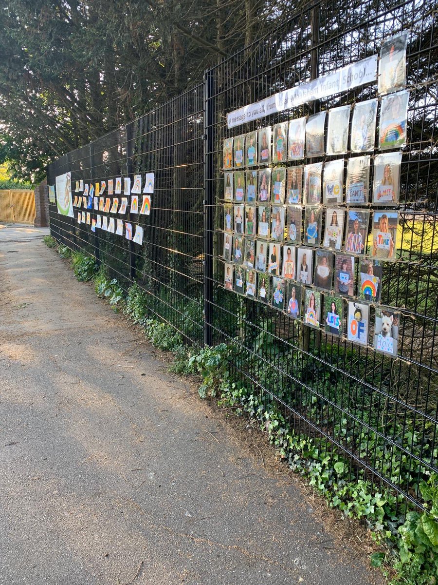 MoulshamInfants's tweet photo. We hope that you can all enjoy seeing our message (and your rainbows) on our fence as you come past on your daily walks. Perhaps you could even send us a picture of you next to the message!? Thanks to Miss Landa-Arrese for putting all these together 👏🌈 https://t.co/nDsRpJjKYP