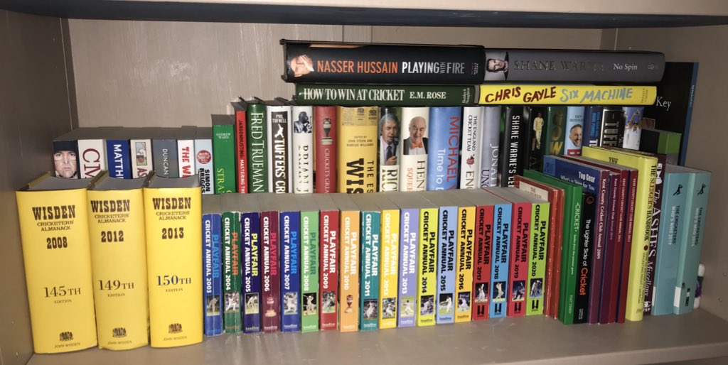 TestMatchDan's tweet photo. I’d like to take this opportunity to clarify that having Michael Vaughan’s autobiography on my bookshelf does not mean I agree with everything he says. #bookcase #furore #adamparore https://t.co/TF92a0jOIL