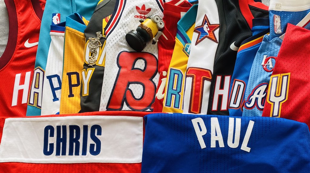 \"Happy Birthday Chris Paul\" spelled by jersey 