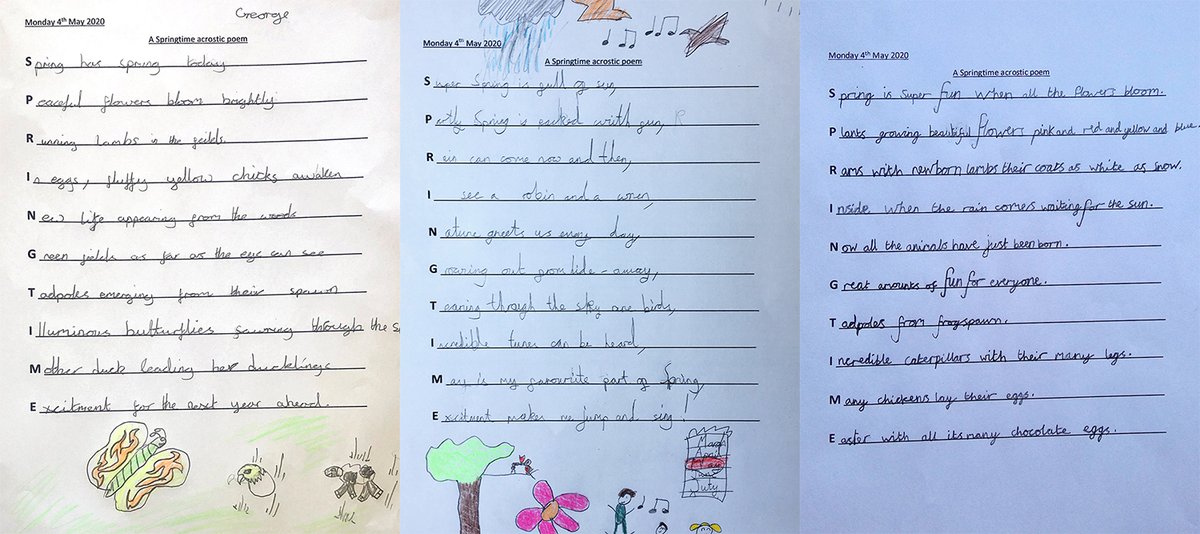 GayhurstSchool's tweet image. Year 3 have been working on Spring time acrostic poems. Here are three fantastic examples #springtimeinspiration #Gayhurstathome #ELDRIC