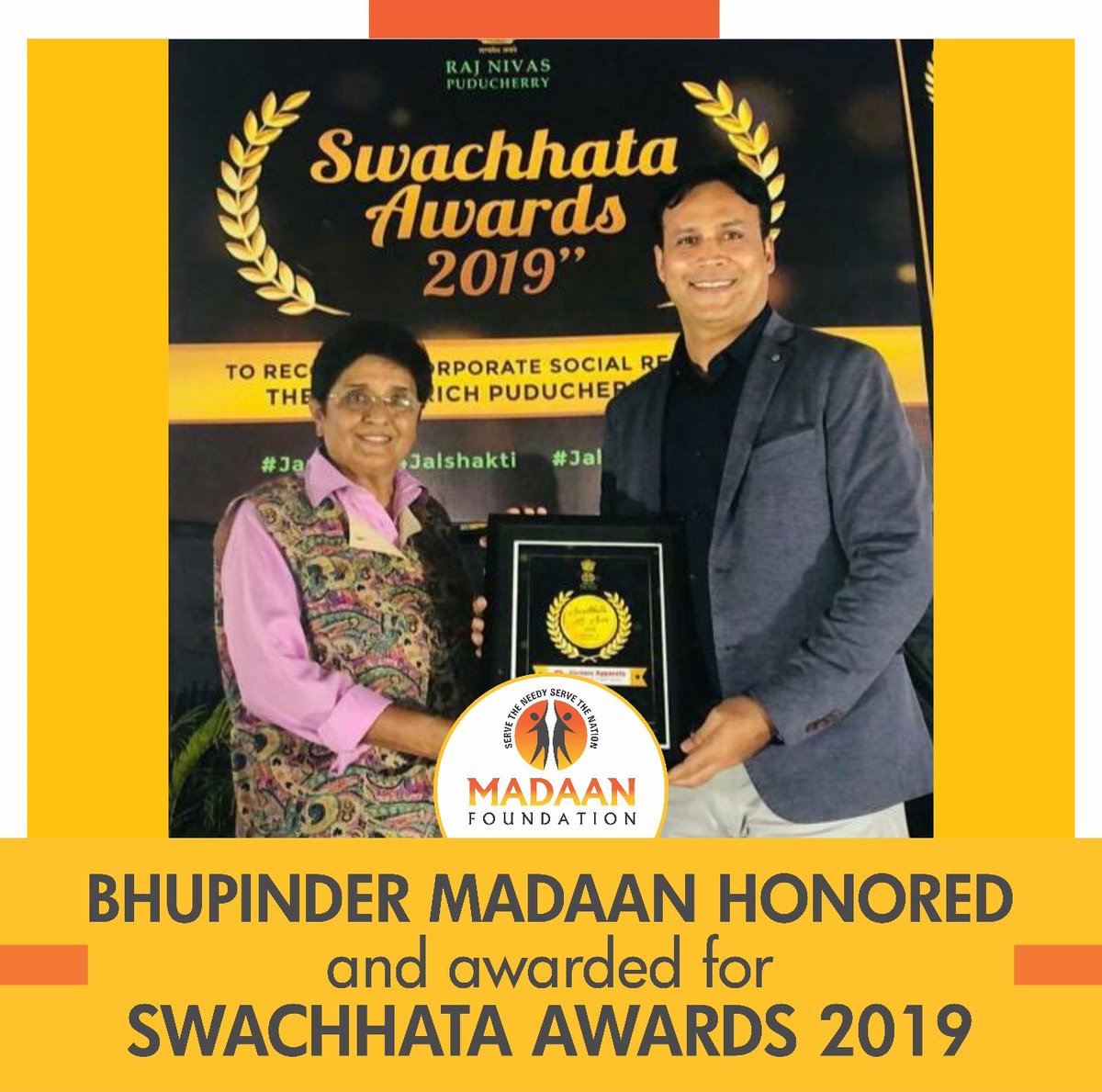 MadaanFdn's tweet photo. your belief and faith in us and for recognizing our efforts and services towards water-rich Puducherry. 
#MadaanFoundation #SwachhataAward2019 #BhupinderMadaan https://t.co/xLDiYPpk1M