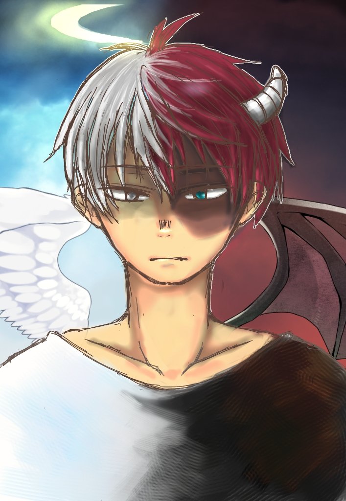 Hana Twitterren イラスト注意 半分天使半分悪魔な 2枚目はちょっと影つけたver 線画からフルデジタルでここまで描いたのは初でした T Co Q7munvnsz8 Twitter