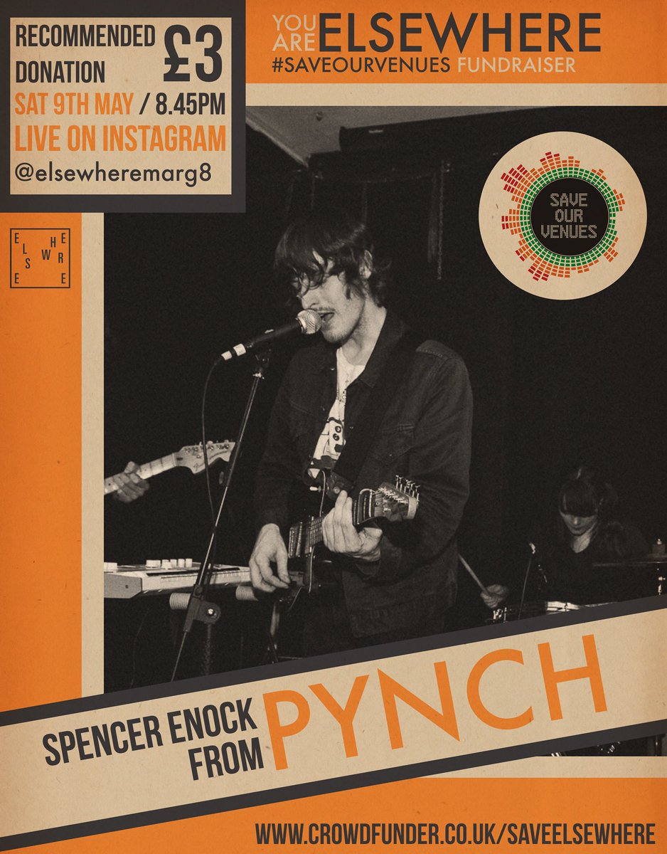 Spencer is going to be playing a few songs this Saturday at 8:45pm on @elsewheremarg8 Instagram for <a href="/Vendettas_UK/">Vendettas</a> You Are Elsewhere! - Save our venues fundraiser

Loads of brilliant artists are going to be playing on both Friday and Saturday so don't forget to tune in 📻