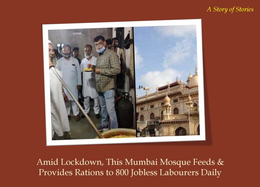 As per a report by TOI, a mosque in  #Mumbai's Sakinaka area is offering food to around 800 labourers who have lost their source of livelihood. Via  @ScoopWhoop More here :  https://bit.ly/2SH1IbG 