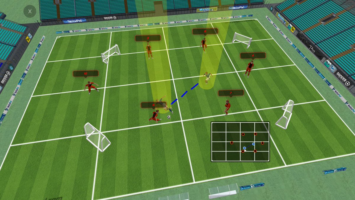 📌Rondo Posicional📌
 🔸️ (6 vs 2)🔸️

🔴Objetivo equipo rojo: ayudas permanentes para triangular ,fijar y buscar el pase interior, si lo consiguen vale doble. Si pierden posesión del balón presión trás pérdida.
🔵Objetivo equipo azul ⤵️