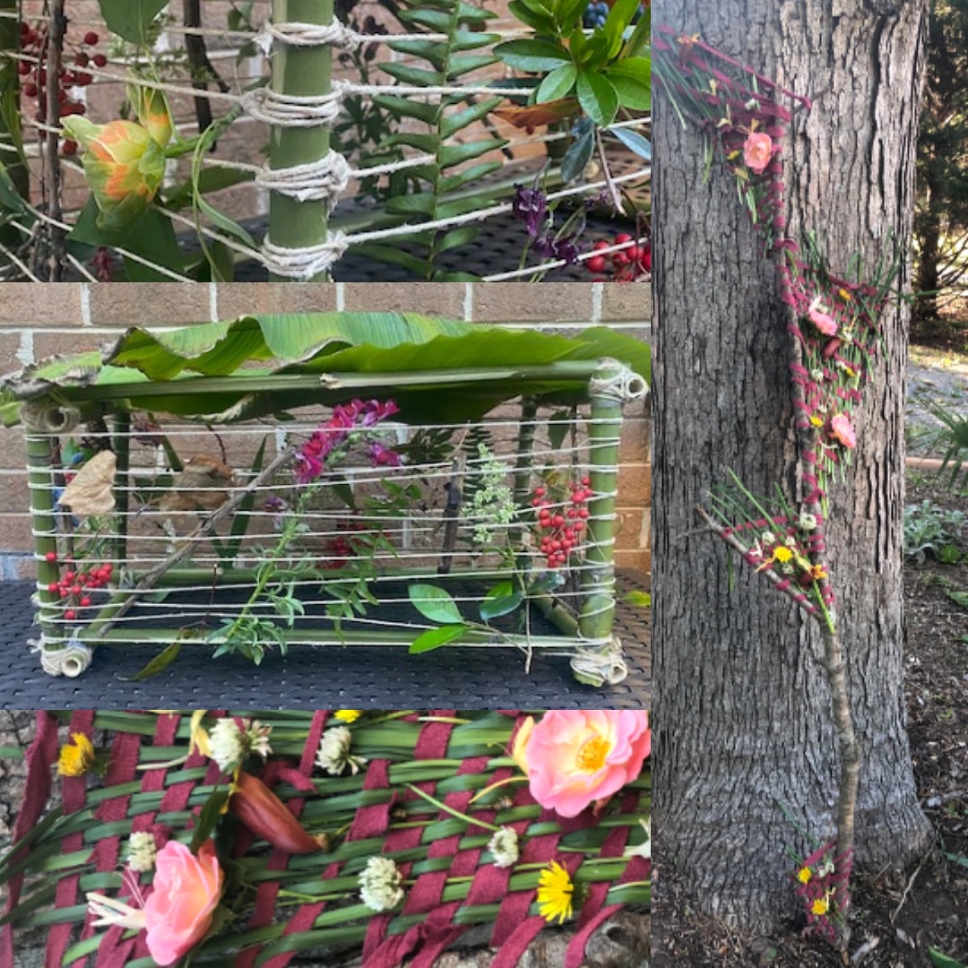 LooperArtClass's tweet photo. Sculpture students created woven natural materials sculptures. Check out the details on these. One uses handmade yarn from old tshirt material. https://t.co/4901B26U4b