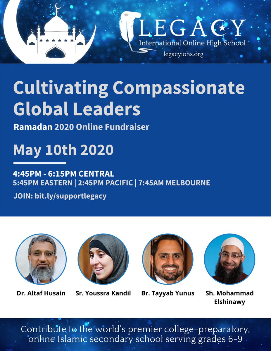 legacyintonline's tweet photo. Please join us this Sunday, May 10th to support Legacy IOHS, the world's premier, online, Islamic school serving grades 6-9.
JOIN: https://t.co/TIloQ6Vwvt
DONATE: https://t.co/7Uden2A70a https://t.co/LIwxd1ZgtJ