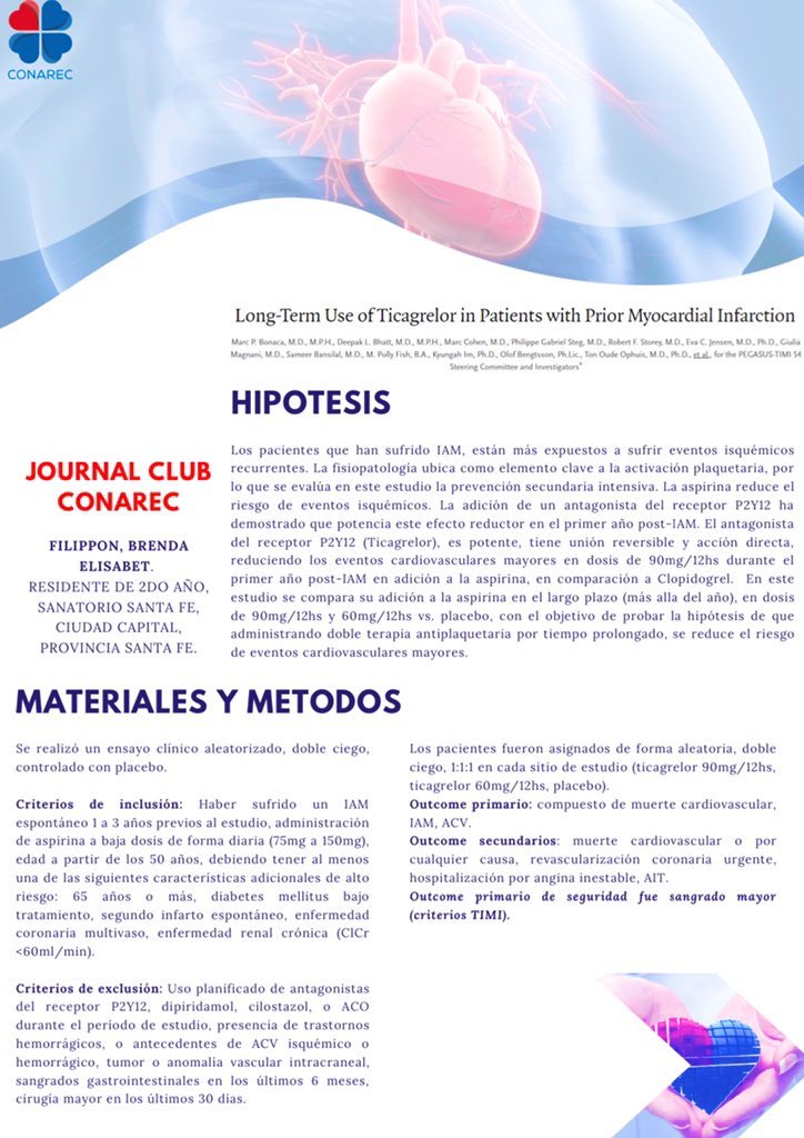 CONAREC_ORG's tweet photo. 💫Miercoles de Journal Club

📚En esta oportunidad excelente resumen de la Dra. Brenda Filippon.

📜PEGASUS TIMI 54

¡No te lo pierdas!

#journalclubconarec
#quedateencasa
#SoMe https://t.co/DdQJRbJslJ