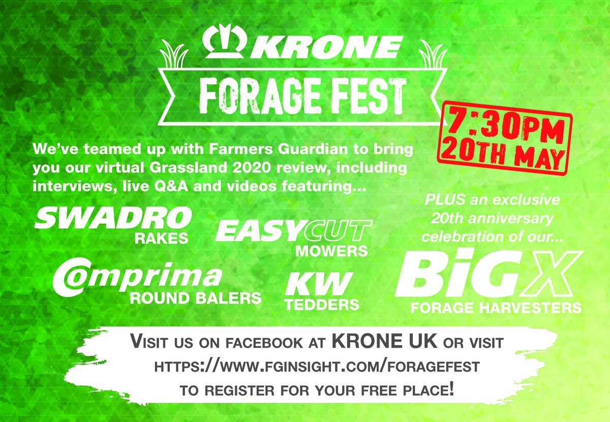 KroneUK's tweet photo. We've teamed up with the @FarmersGuardian to bring you our virtual Forage Fest on Wednesday 20th May! 

To join us, simply follow this link to register ➡️➡️https://t.co/fFrCbQAzEl https://t.co/1klhmGHoCu