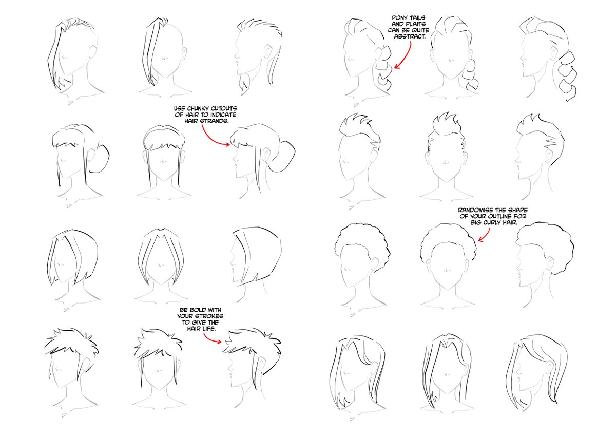 HOW TO DRAW HAIR. An extended drawing tutorial today as requested by <a href="/phoenixcomicuk/">The Phoenix comic</a> reader Alexander (7) who wanted to know how to draw hair. Covering how to simplify hair shape with some ideas for lots of different styles. What else do you guys want to know how to draw?